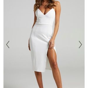 Showpo NEW white big ideas midi dress thigh slit new with tags! Info in photo..